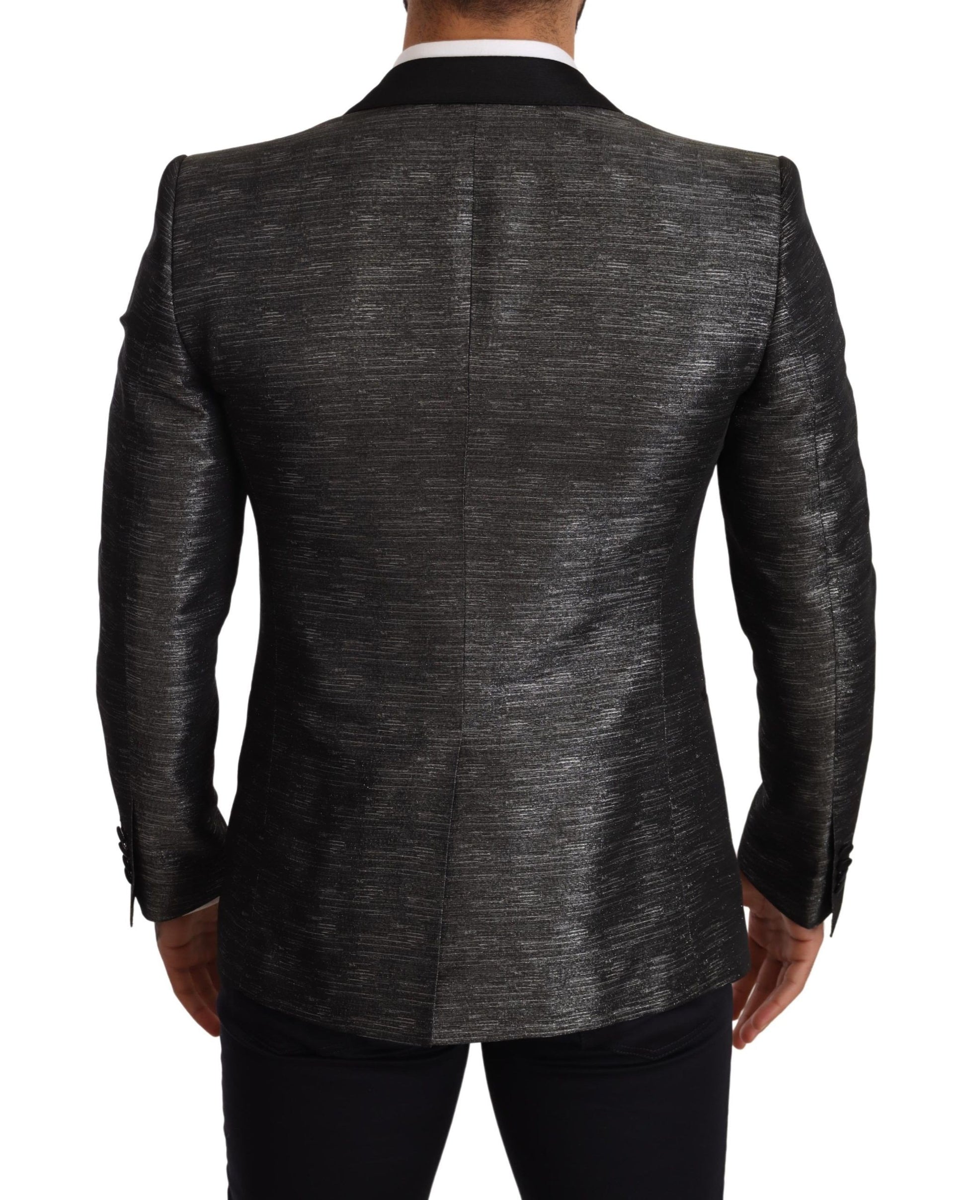 Dolce & Gabbana Gray Metallic Black Slim Tuxedo Blazer Dolce & Gabbana