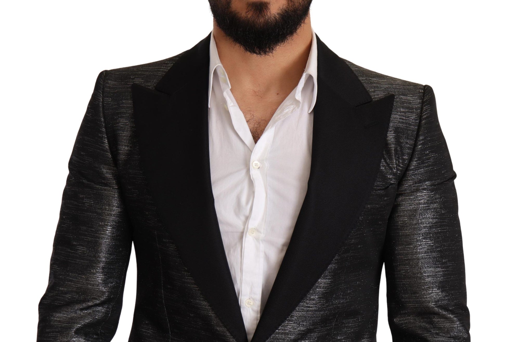 Dolce & Gabbana Gray Metallic Black Slim Tuxedo Blazer Dolce & Gabbana