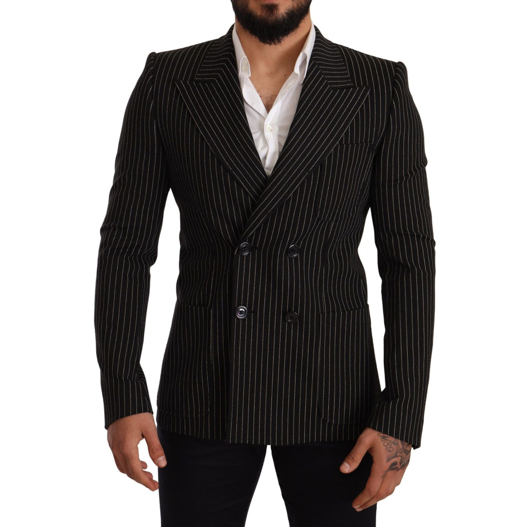 Dolce & Gabbana Black White Striped Slim Fit Coat Blazer