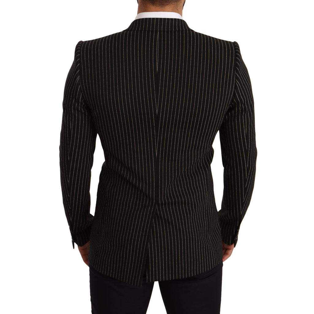 Dolce & Gabbana Black White Striped Slim Fit Coat Blazer