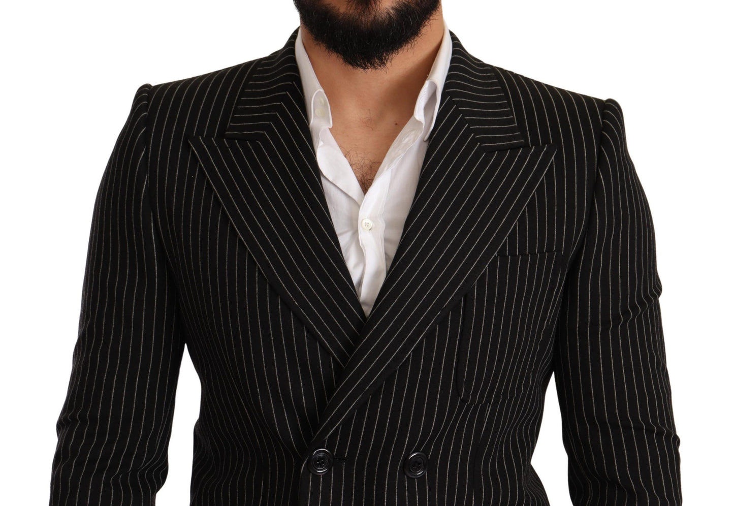 Dolce & Gabbana Black White Striped Slim Fit Coat Blazer Dolce & Gabbana