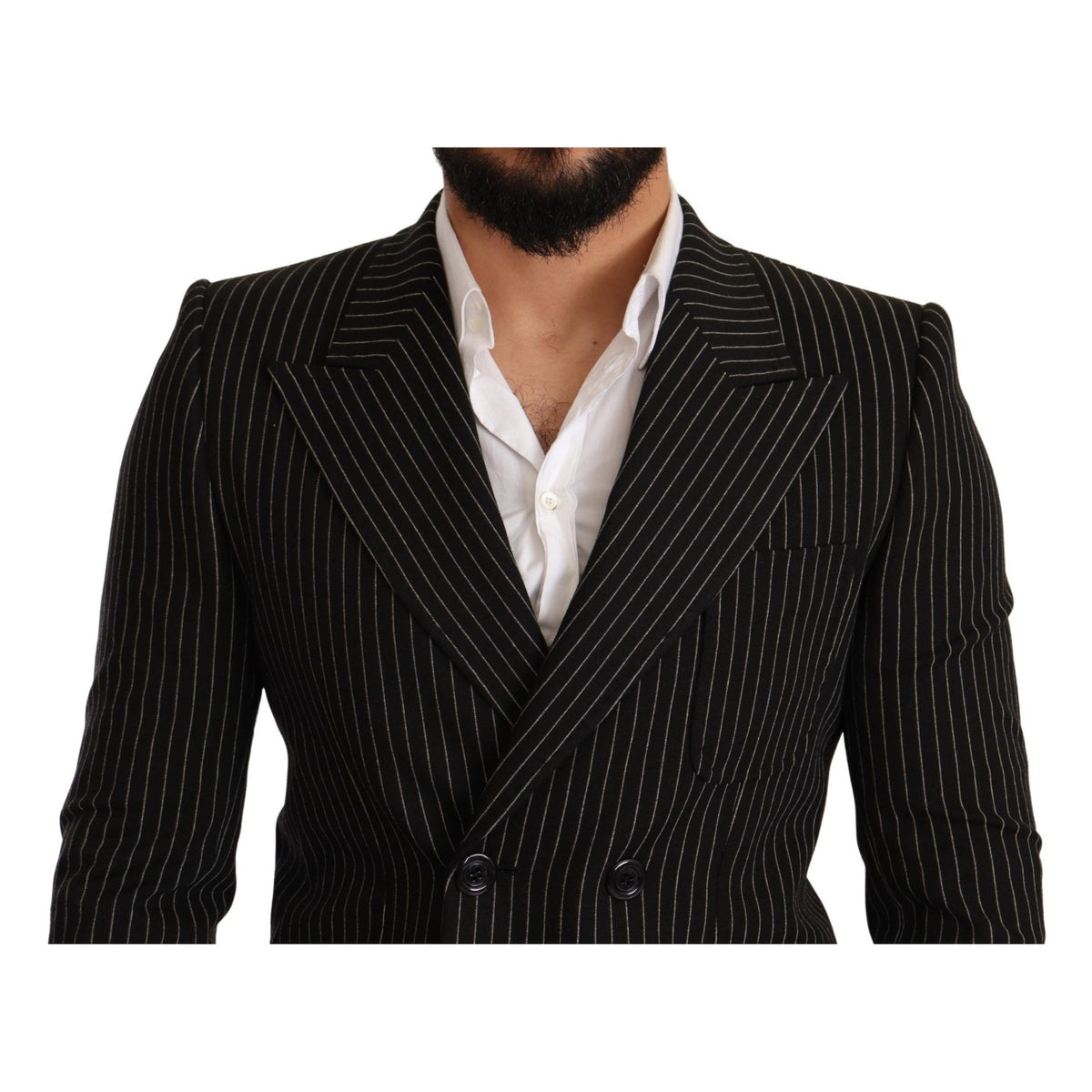 Dolce & Gabbana Black White Striped Slim Fit Coat Blazer