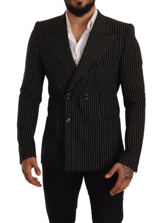 Dolce & Gabbana Black White Striped Slim Fit Coat Blazer Dolce & Gabbana