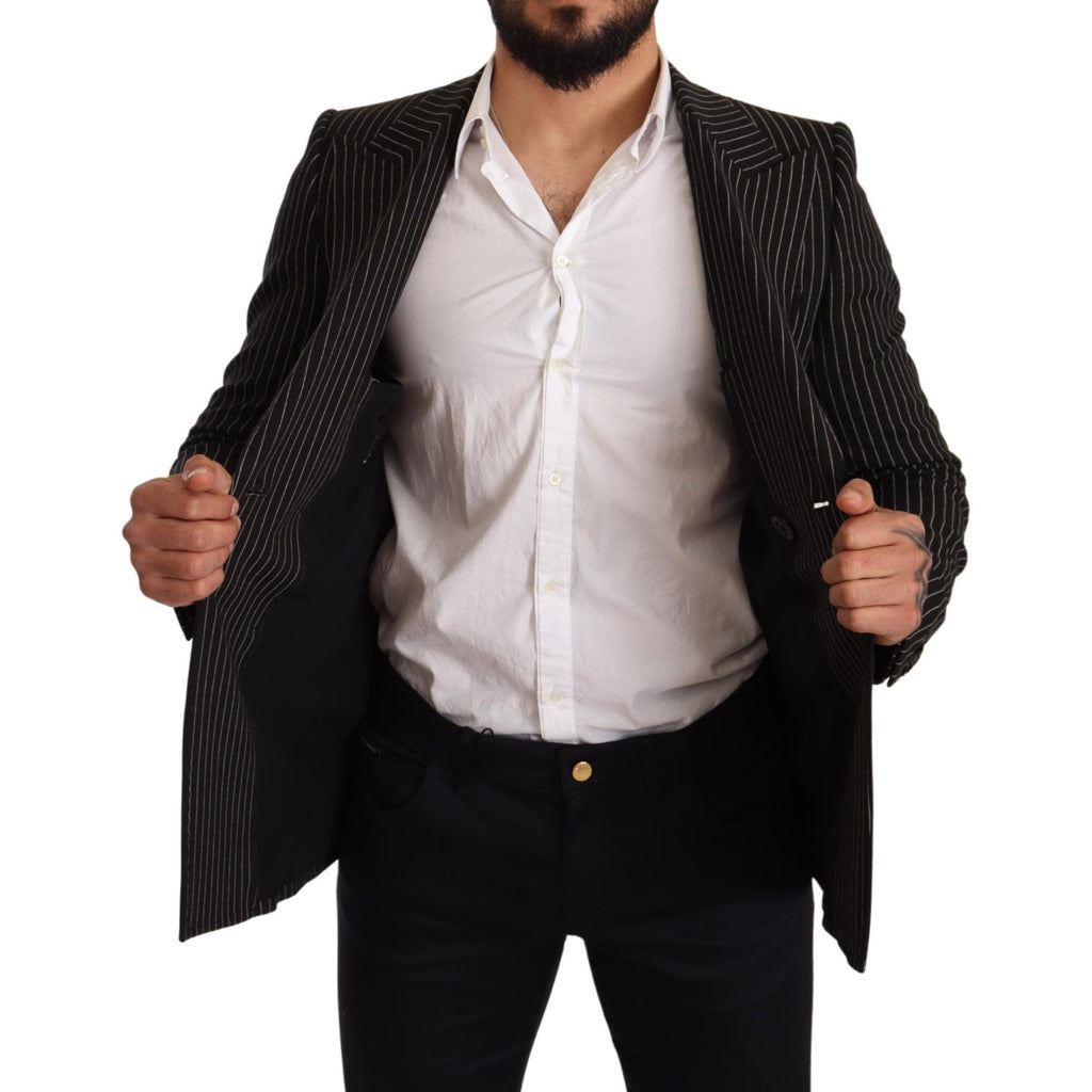 Dolce & Gabbana Black White Striped Slim Fit Coat Blazer