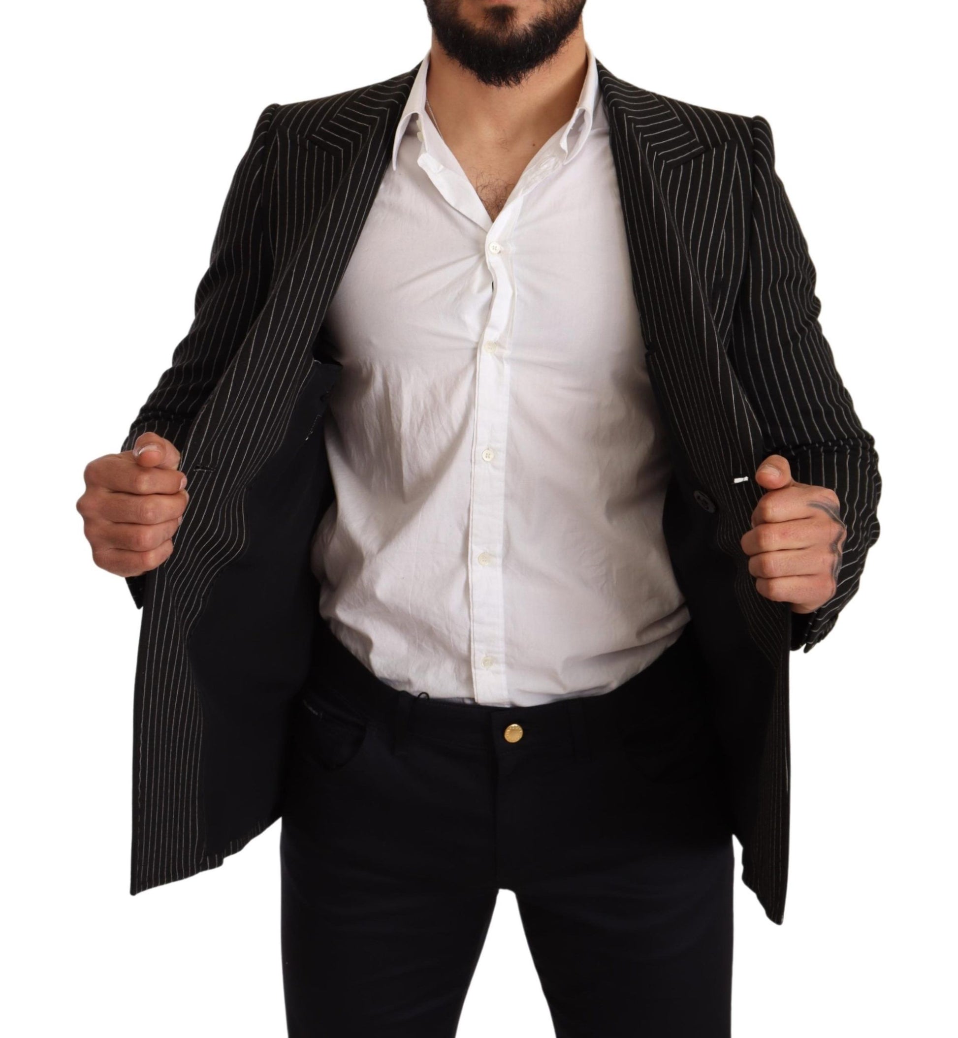 Dolce & Gabbana Black White Striped Slim Fit Coat Blazer Dolce & Gabbana