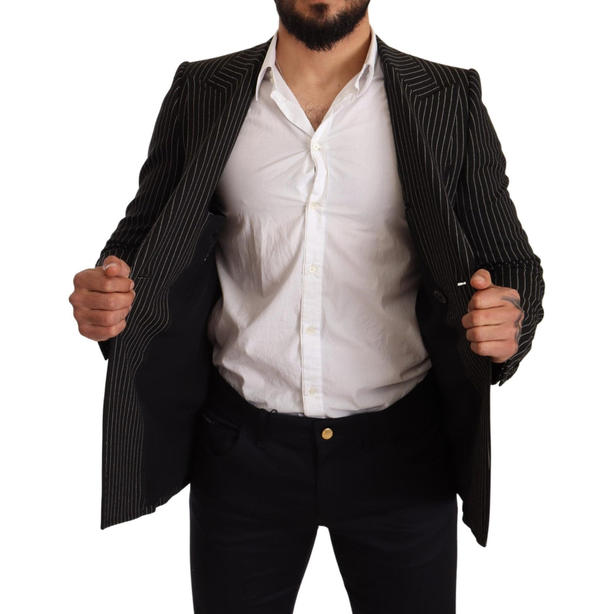 Dolce & Gabbana Black White Striped Slim Fit Coat Blazer