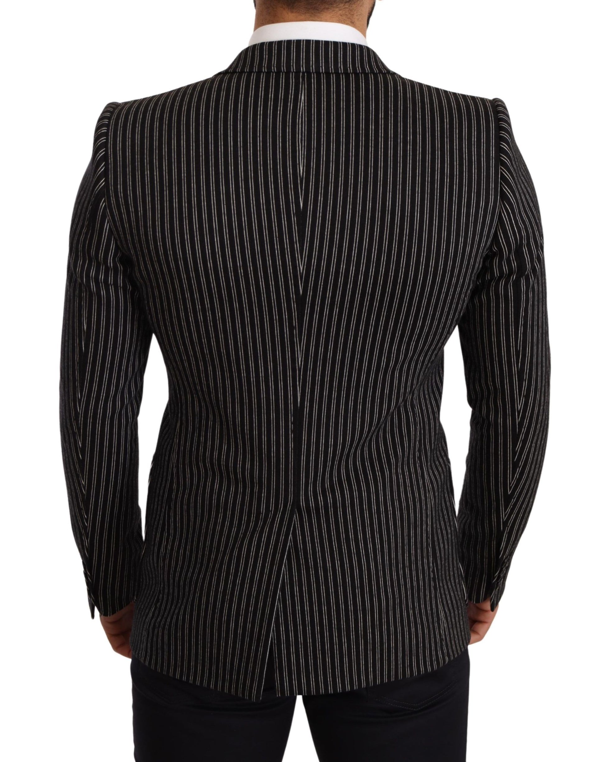 Dolce & Gabbana Black Striped Slim Fit Wool Coat Blazer Dolce & Gabbana