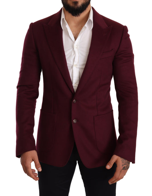 Dolce & Gabbana Maroon Cashmere Slim Fit Coat Jacket Blazer Dolce & Gabbana