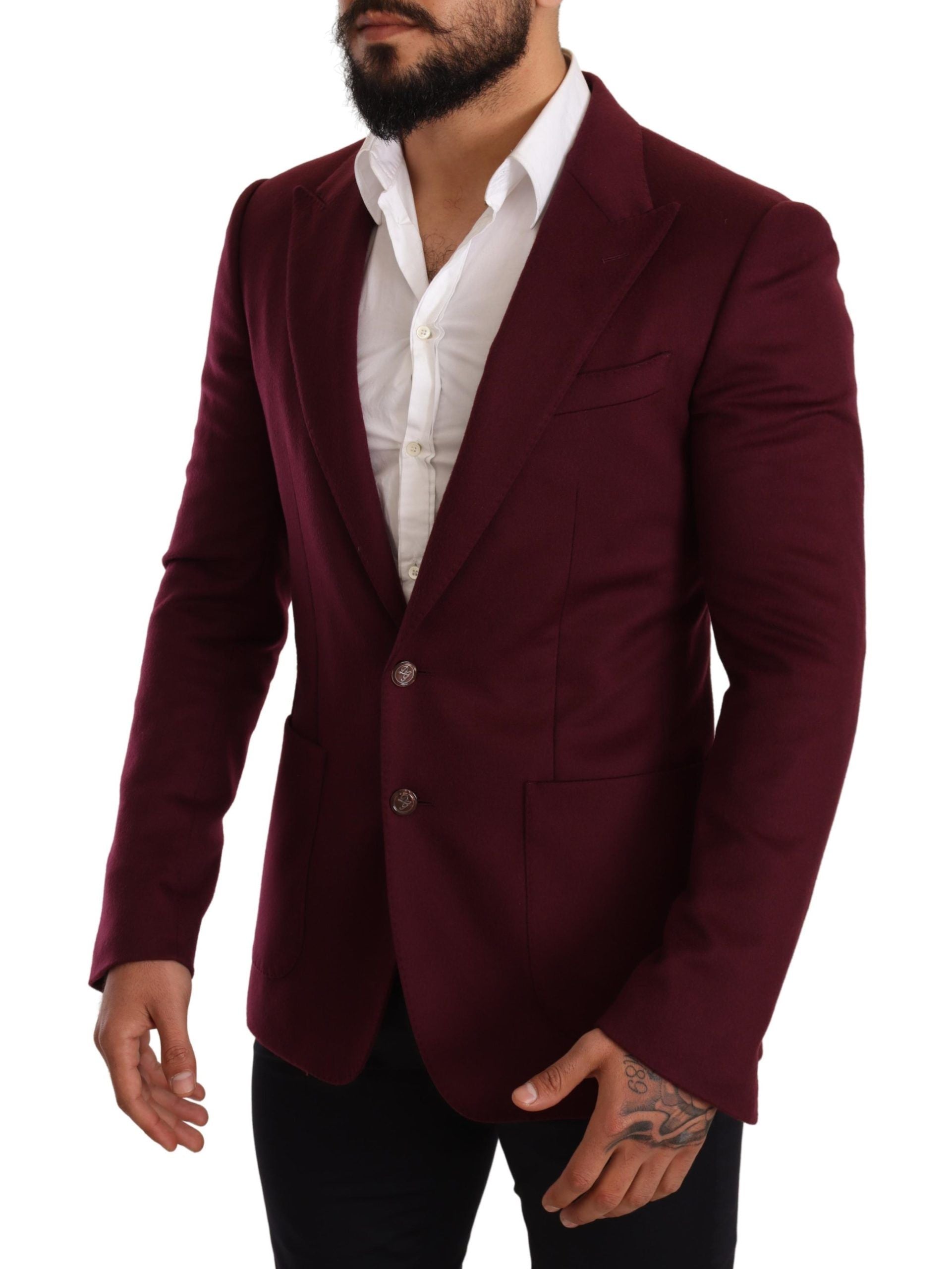 Dolce & Gabbana Maroon Cashmere Slim Fit Coat Jacket Blazer Dolce & Gabbana