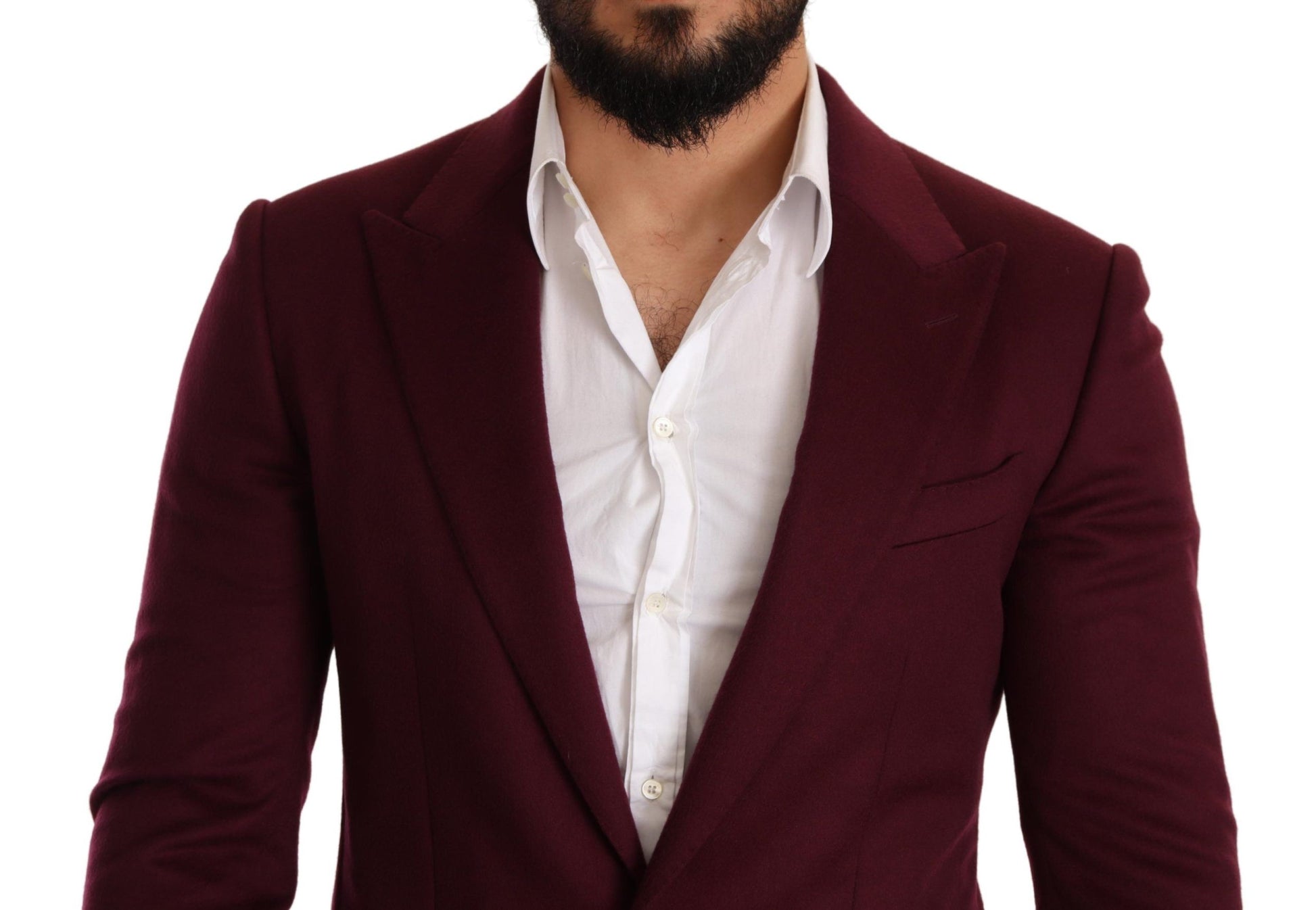 Dolce & Gabbana Maroon Cashmere Slim Fit Coat Jacket Blazer Dolce & Gabbana