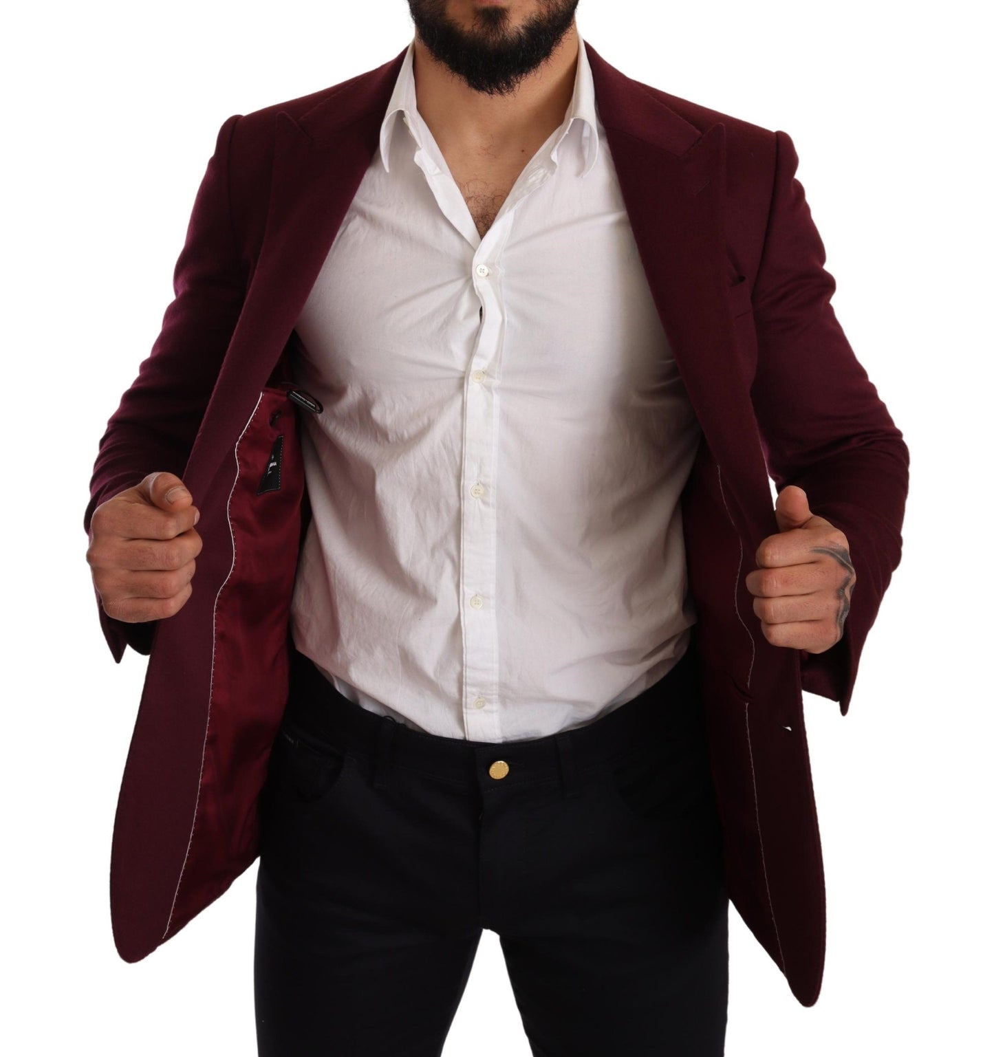 Dolce & Gabbana Maroon Cashmere Slim Fit Coat Jacket Blazer Dolce & Gabbana