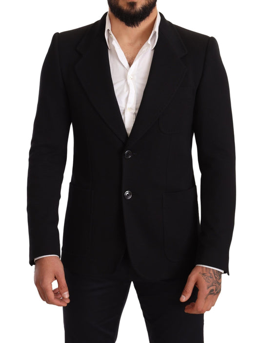 Dolce & Gabbana Black Cotton Slim Fit Coat Jacket Blazer Dolce & Gabbana