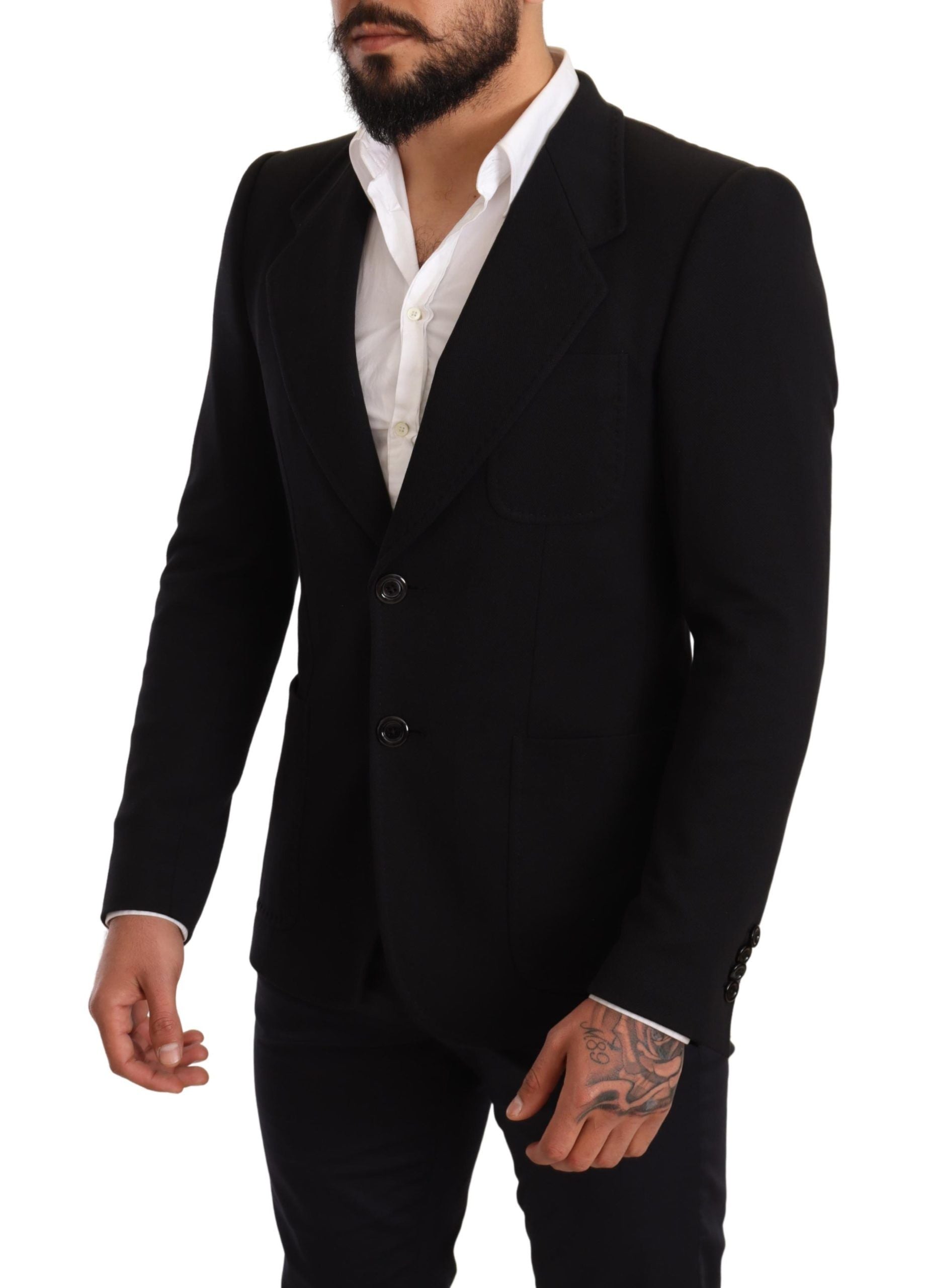 Dolce & Gabbana Black Cotton Slim Fit Coat Jacket Blazer Dolce & Gabbana