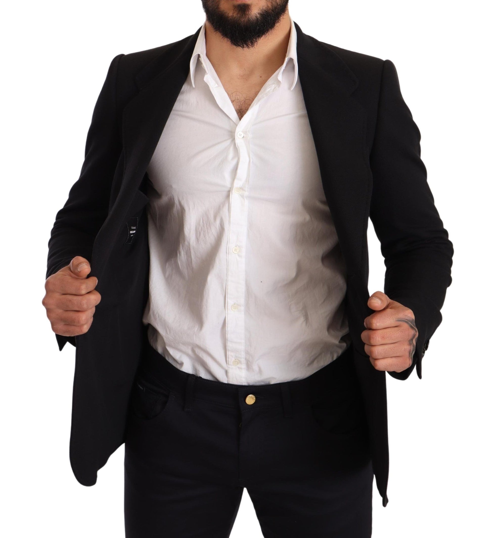 Dolce & Gabbana Black Cotton Slim Fit Coat Jacket Blazer Dolce & Gabbana