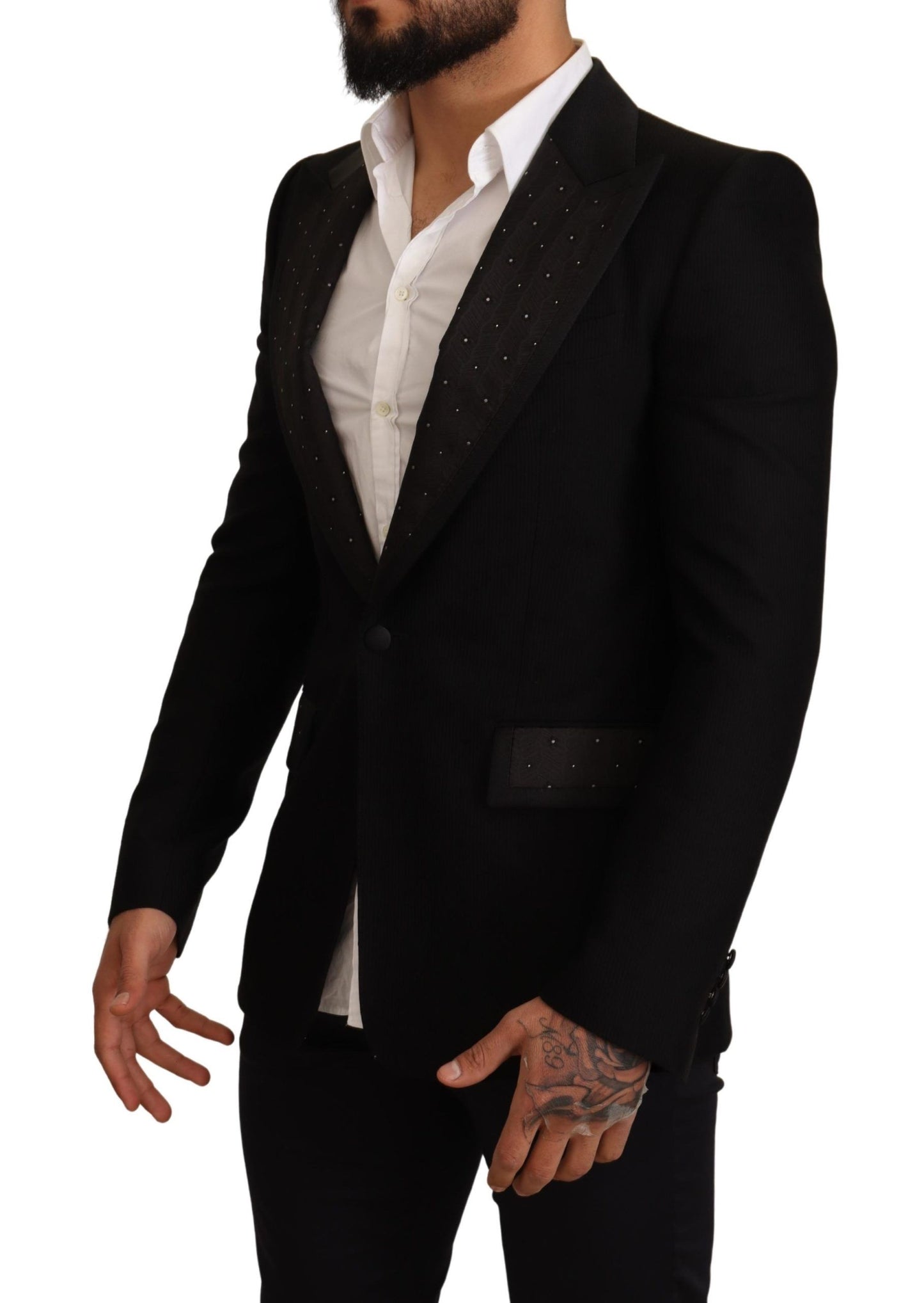 Dolce & Gabbana Black Wool Slim Fit Coat Blazer Jacket Dolce & Gabbana