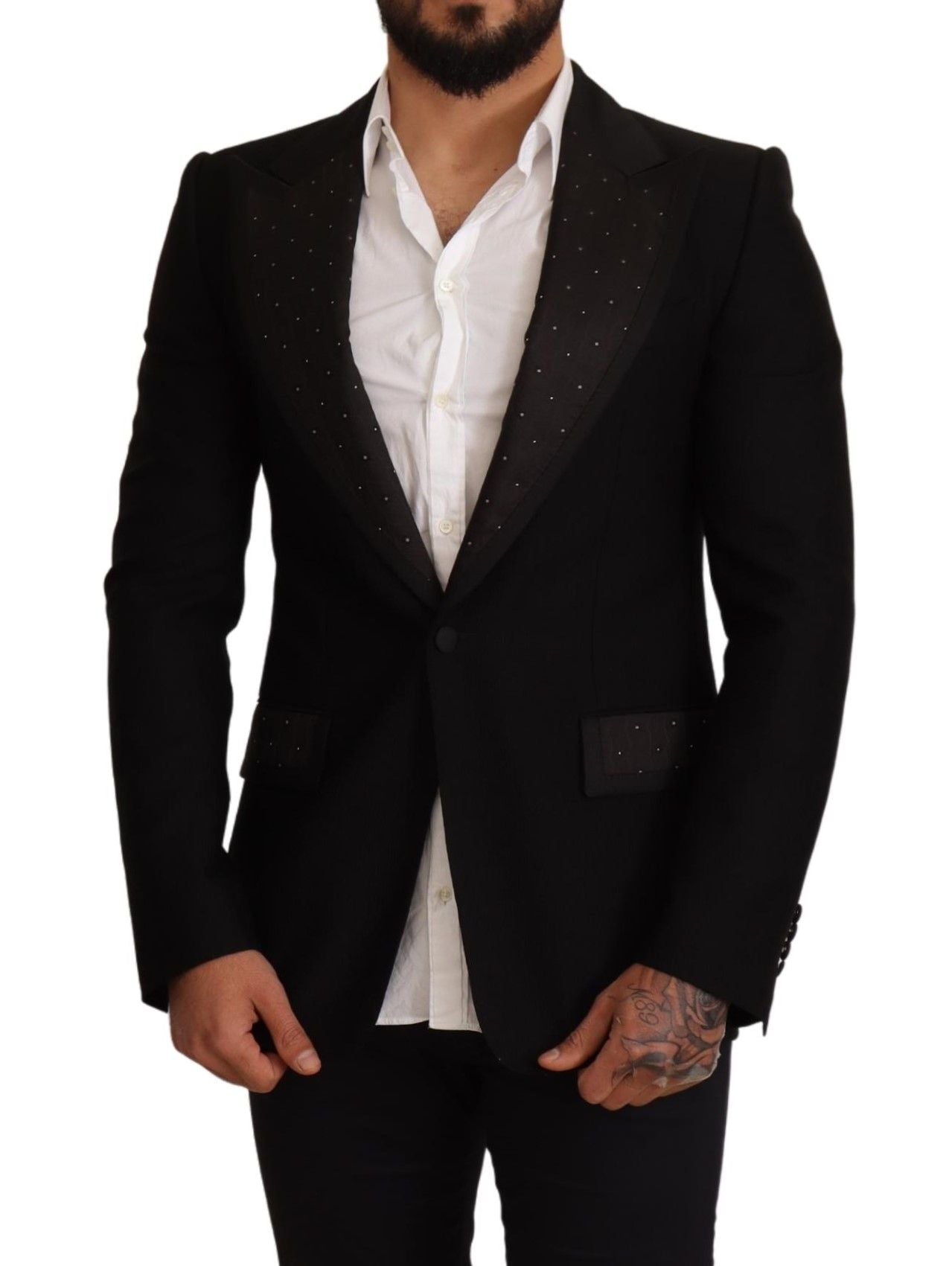 Dolce & Gabbana Black Wool Slim Fit Coat Blazer Jacket Dolce & Gabbana
