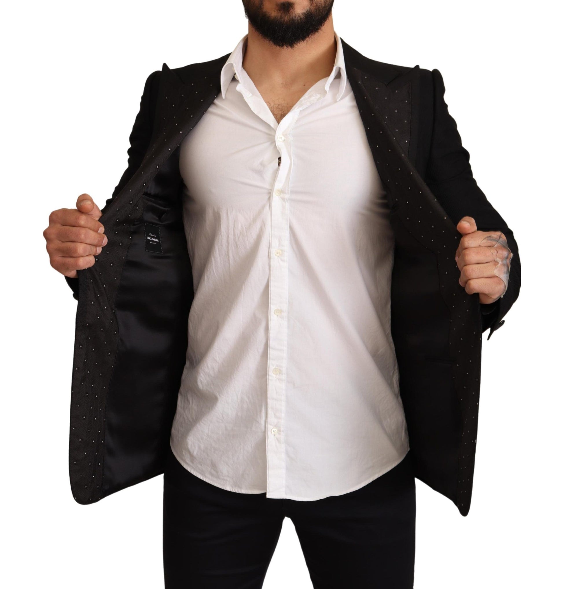 Dolce & Gabbana Black Wool Slim Fit Coat Blazer Jacket Dolce & Gabbana