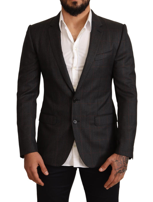 Dolce & Gabbana Gray Check Wool Slim Fit Blazer Jacket Dolce & Gabbana