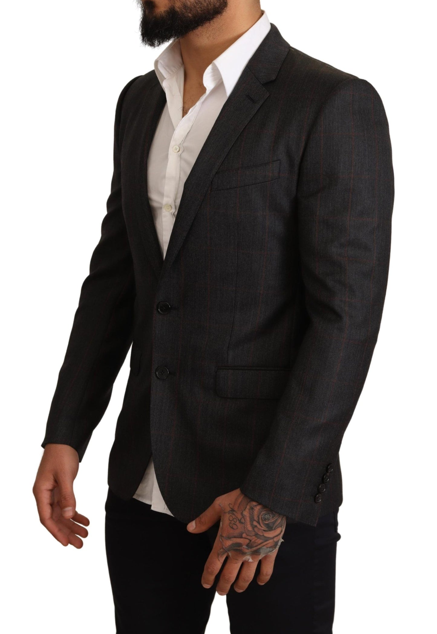 Dolce & Gabbana Gray Check Wool Slim Fit Blazer Jacket Dolce & Gabbana