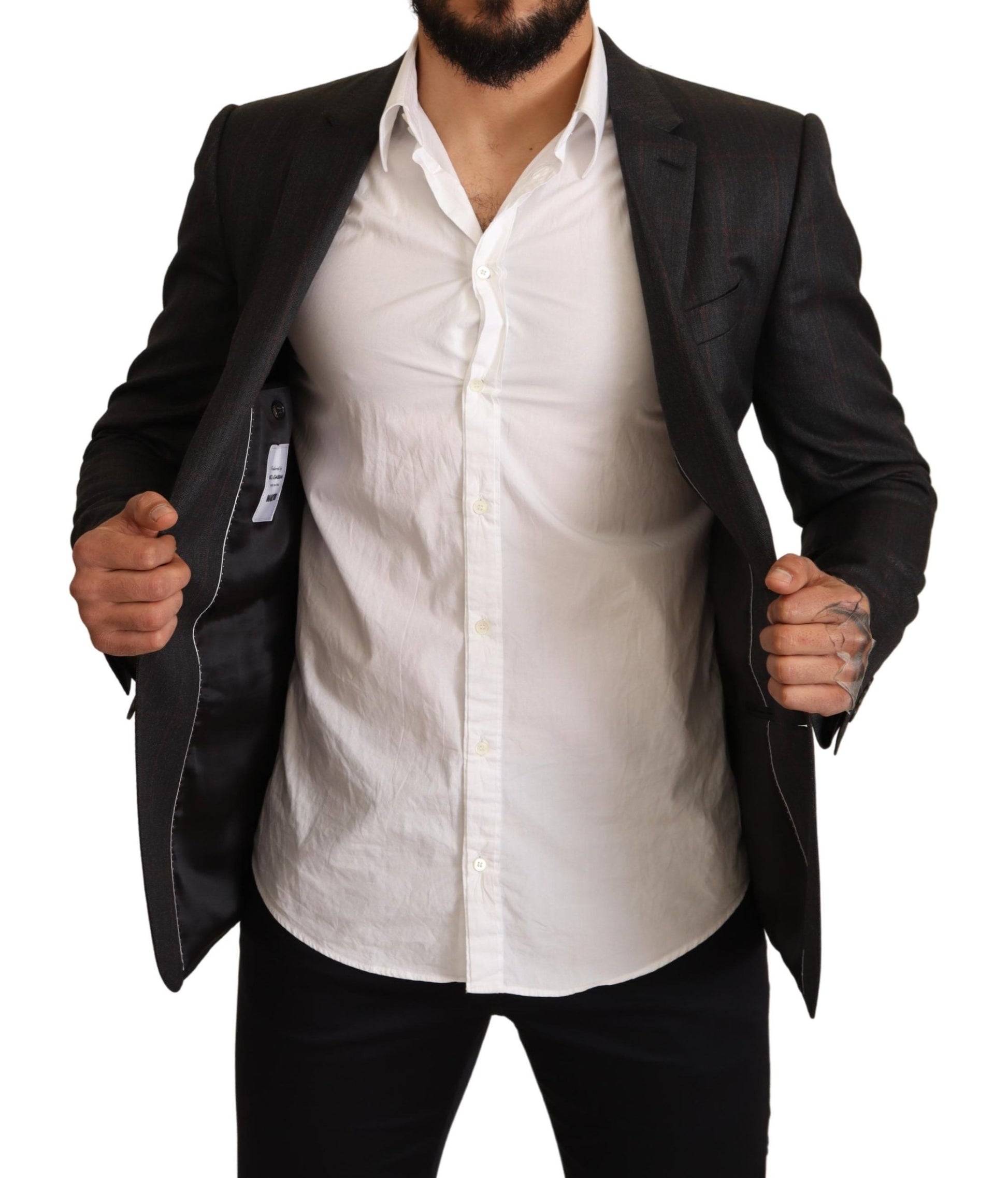 Dolce & Gabbana Gray Check Wool Slim Fit Blazer Jacket Dolce & Gabbana