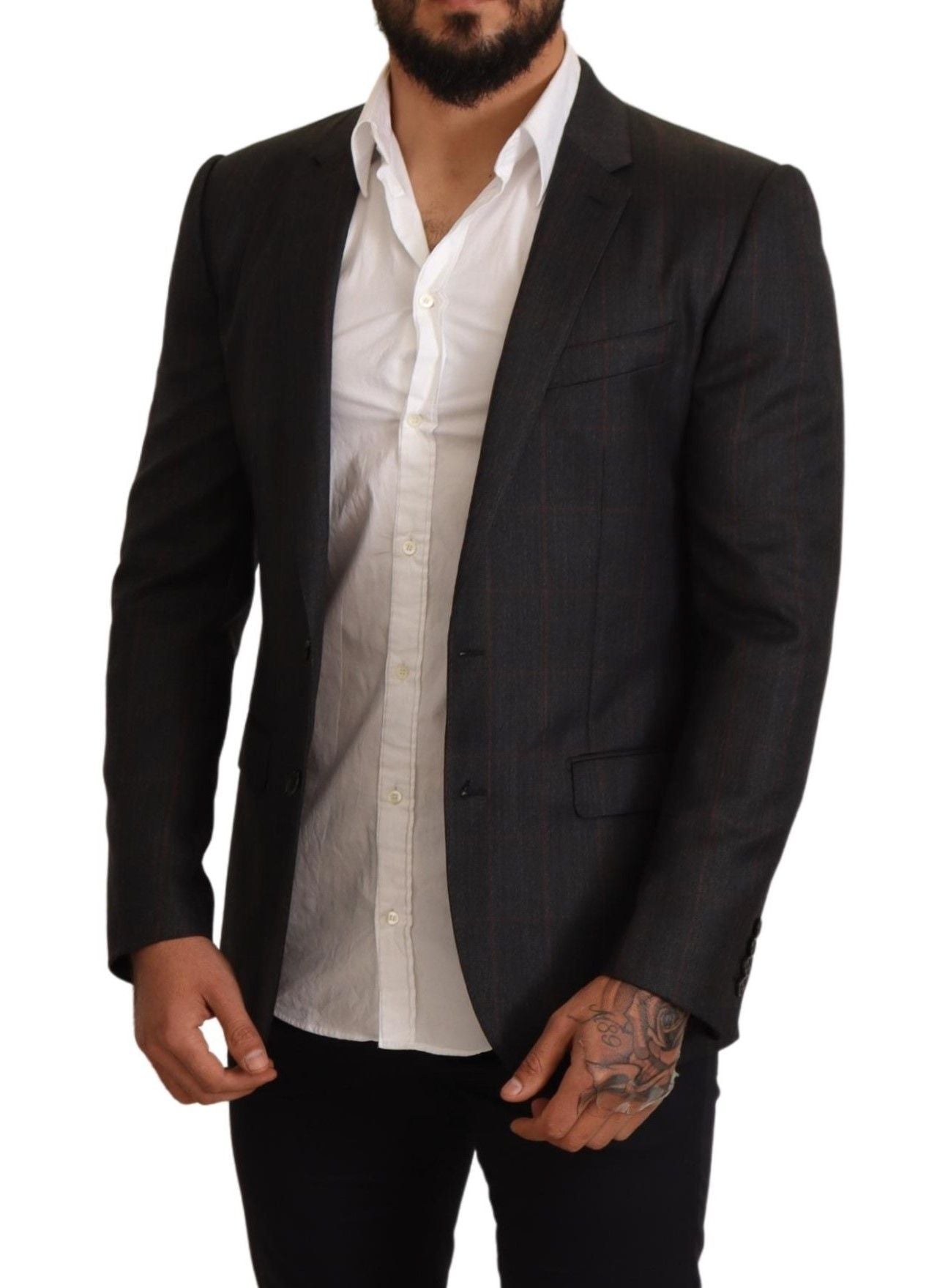 Dolce & Gabbana Gray Check Wool Slim Fit Blazer Jacket Dolce & Gabbana