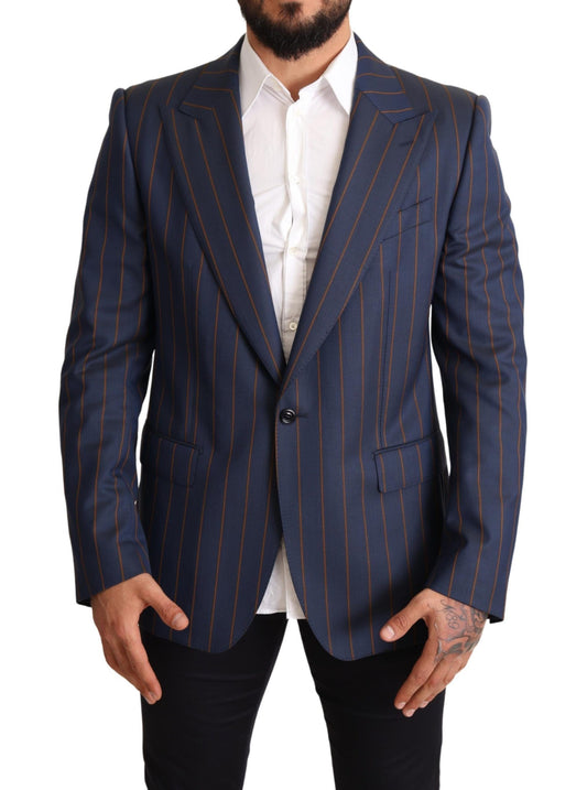 Dolce & Gabbana Blue Striped Wool Slim Fit Blazer Jacket Dolce & Gabbana