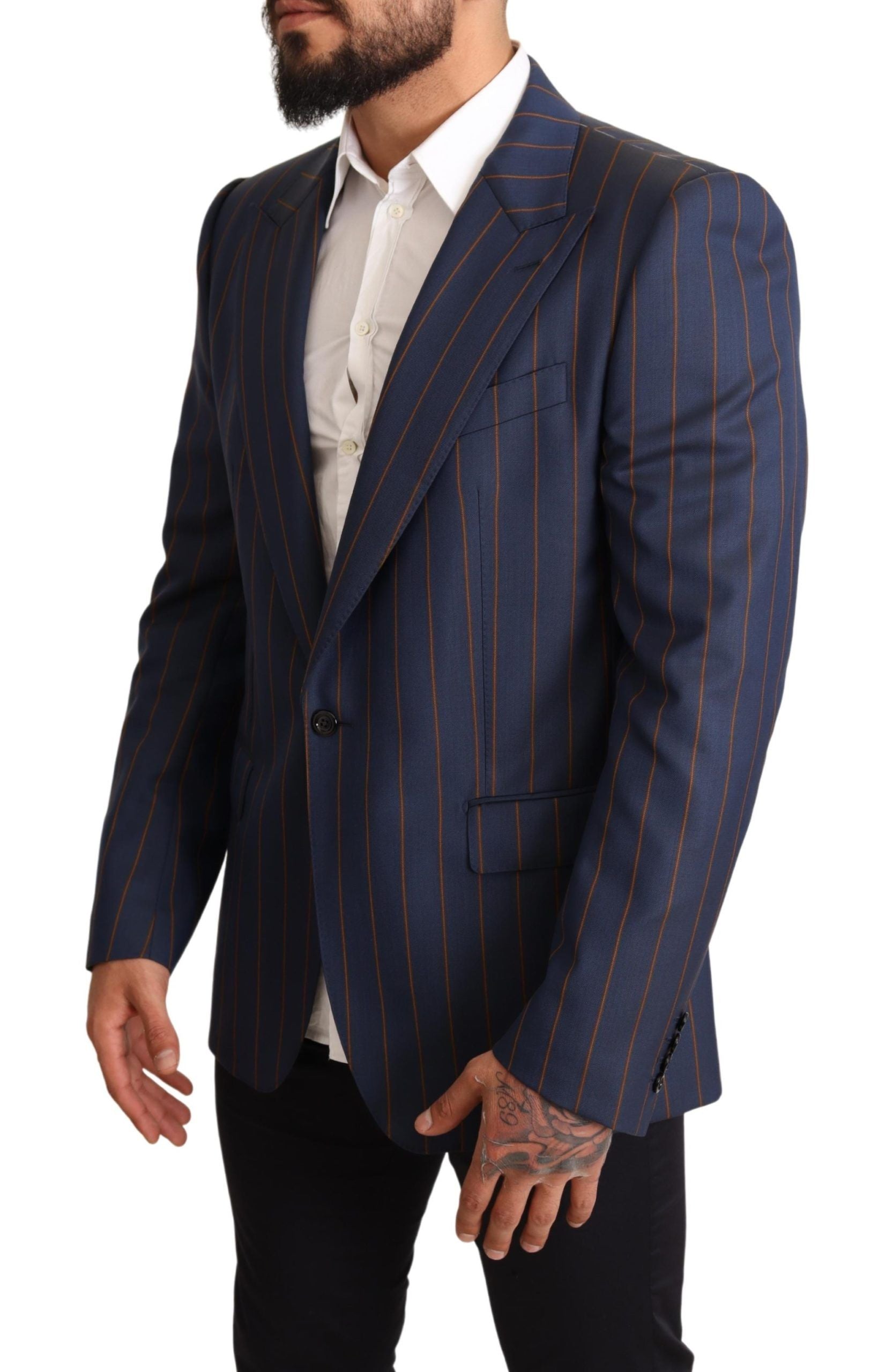 Dolce & Gabbana Blue Striped Wool Slim Fit Blazer Jacket Dolce & Gabbana