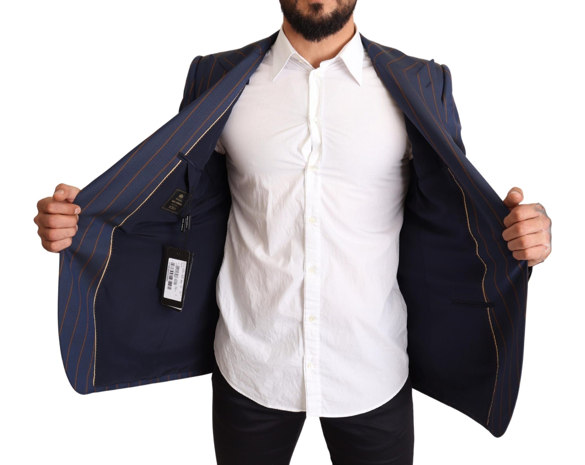 Dolce & Gabbana Blue Striped Wool Slim Fit Blazer Jacket Dolce & Gabbana