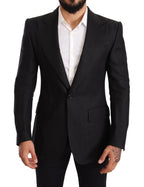 Dolce & Gabbana Black Linen Slim Fit Coat Jacket Blazer Dolce & Gabbana