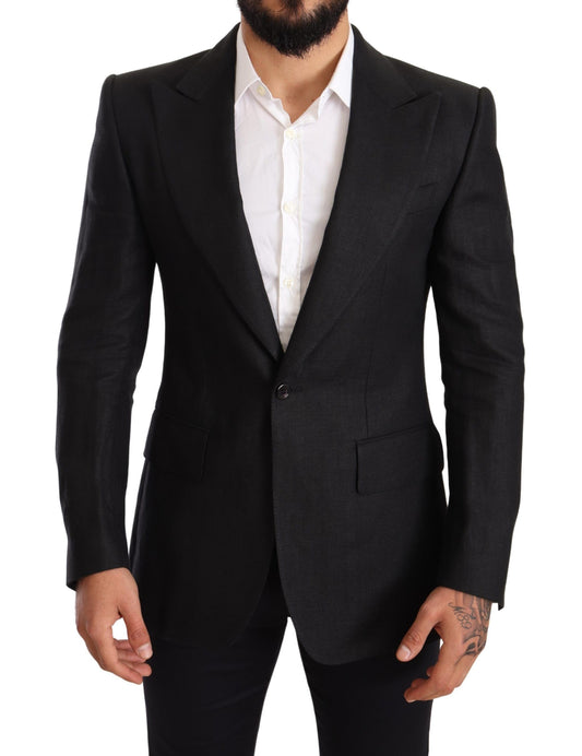 Dolce & Gabbana Black Linen Slim Fit Coat Jacket Blazer Dolce & Gabbana