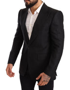 Dolce & Gabbana Black Linen Slim Fit Coat Jacket Blazer Dolce & Gabbana