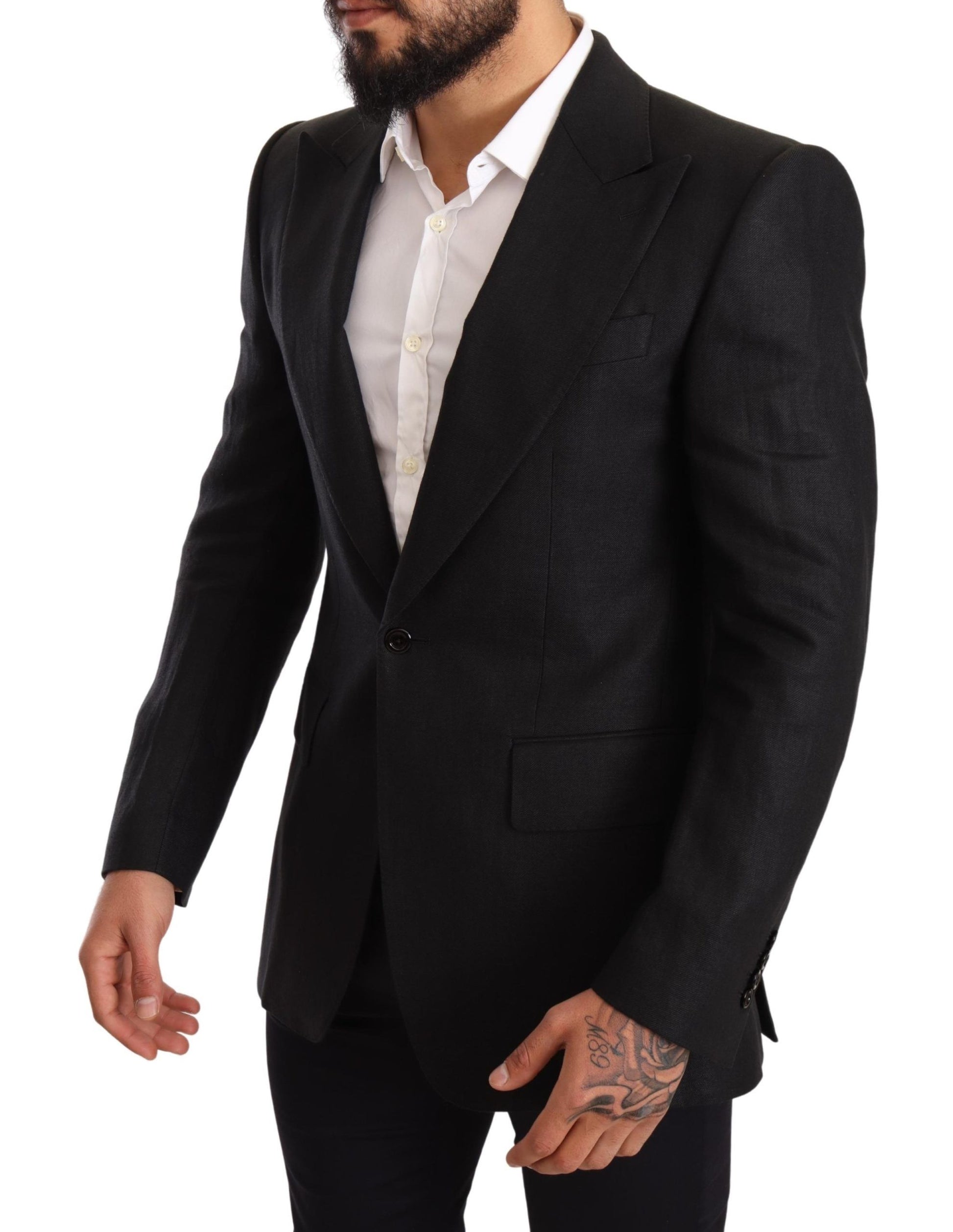 Dolce & Gabbana Black Linen Slim Fit Coat Jacket Blazer Dolce & Gabbana