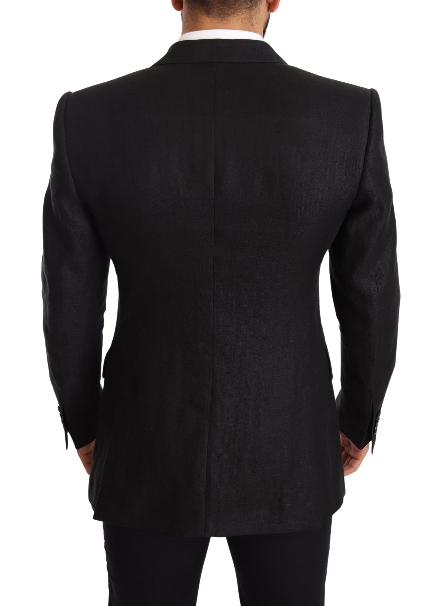 Dolce & Gabbana Black Linen Slim Fit Coat Jacket Blazer Dolce & Gabbana