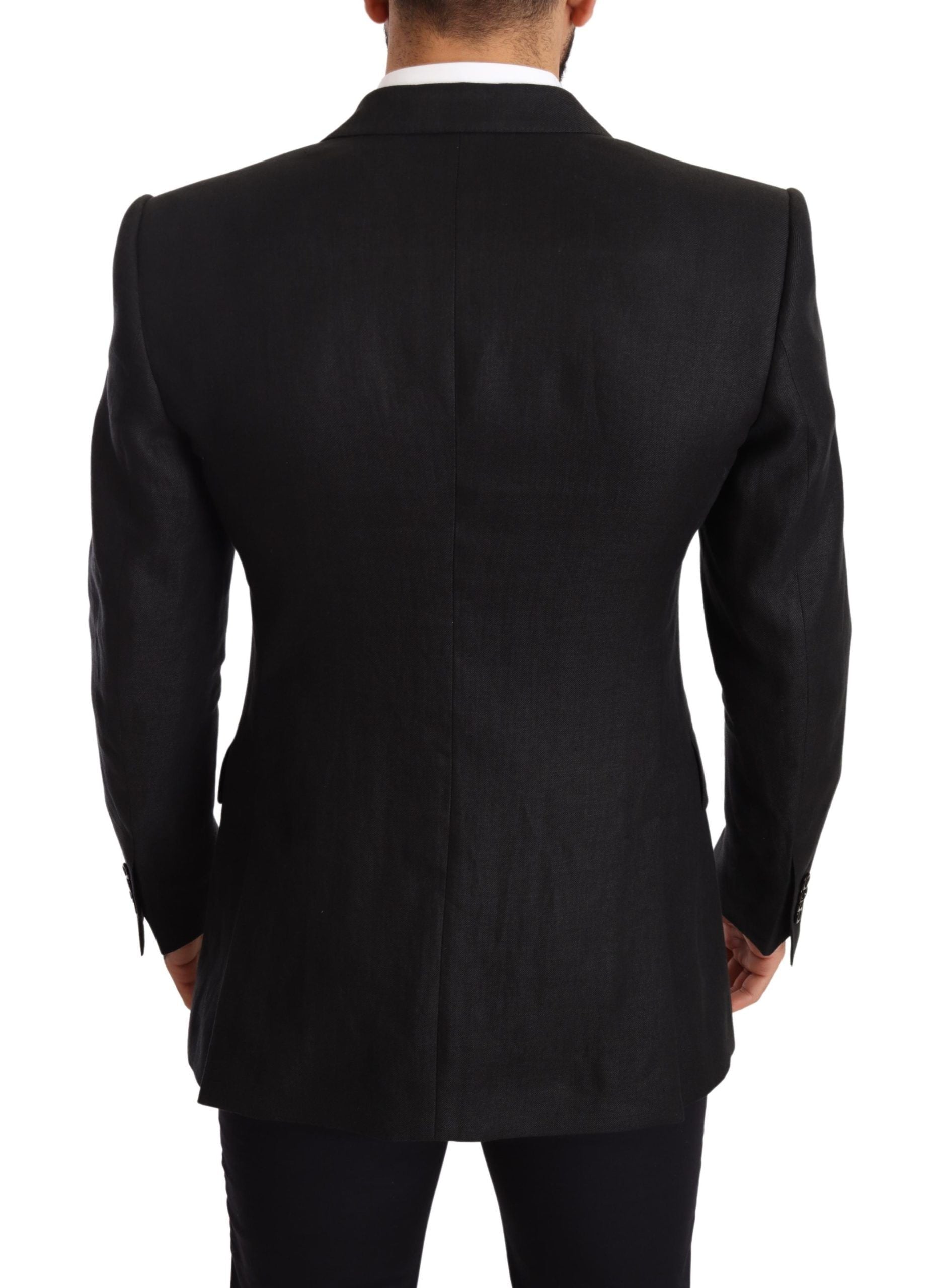 Dolce & Gabbana Black Linen Slim Fit Coat Jacket Blazer Dolce & Gabbana