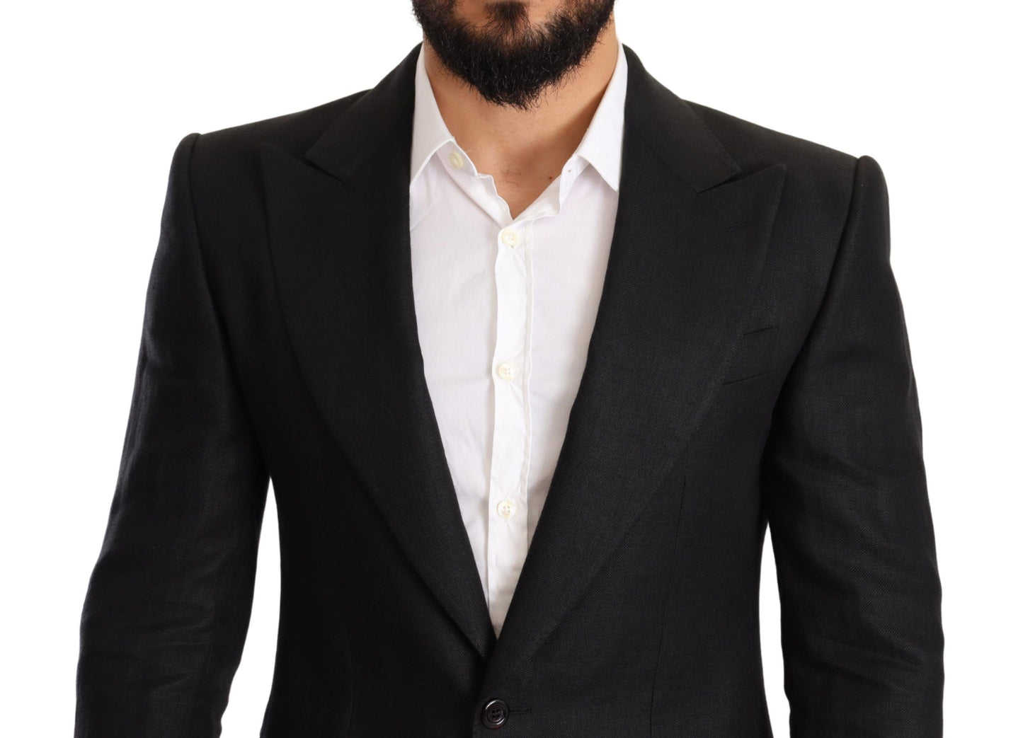 Dolce & Gabbana Black Linen Slim Fit Coat Jacket Blazer Dolce & Gabbana