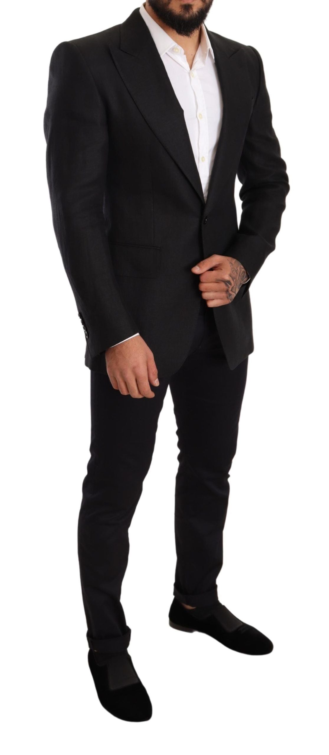 Dolce & Gabbana Black Linen Slim Fit Coat Jacket Blazer Dolce & Gabbana