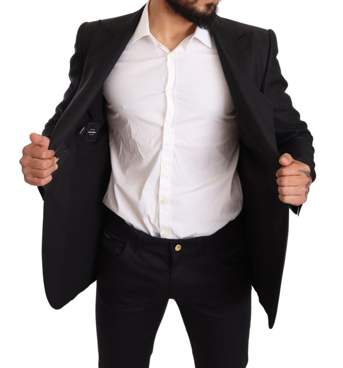 Dolce & Gabbana Black Linen Slim Fit Coat Jacket Blazer Dolce & Gabbana