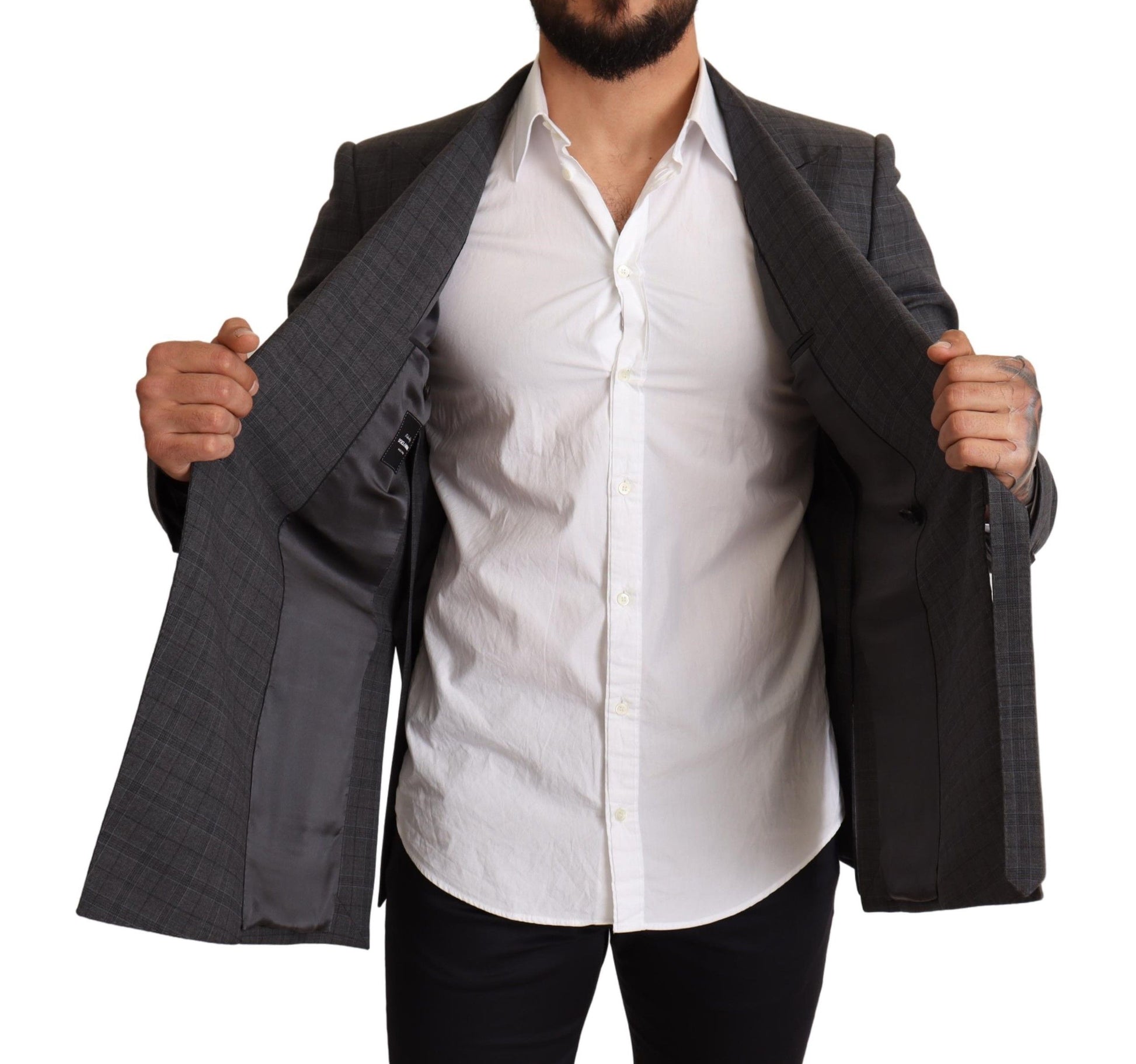 Dolce & Gabbana Gray Check Wool Slim Fit Blazer Jacket Dolce & Gabbana