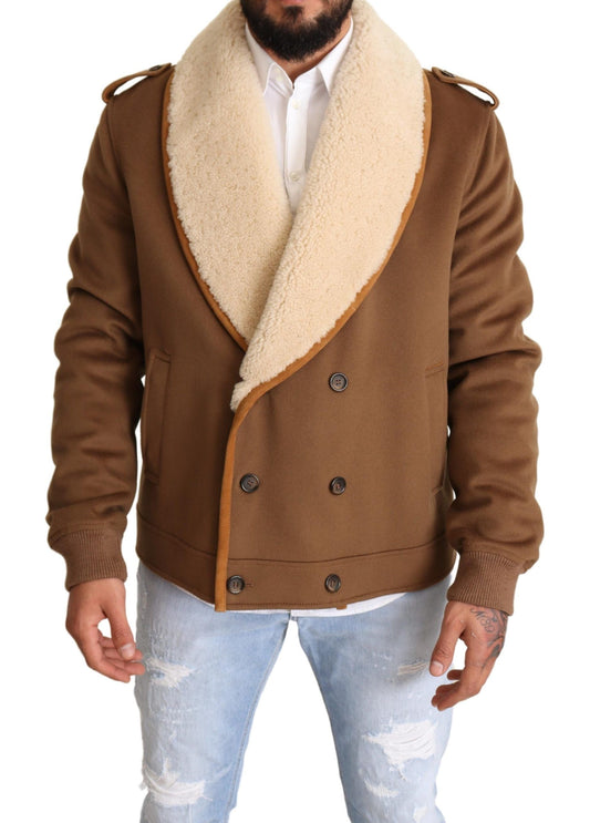 Dolce & Gabbana Brown Double Breasted Shearling Coat Jacket Dolce & Gabbana