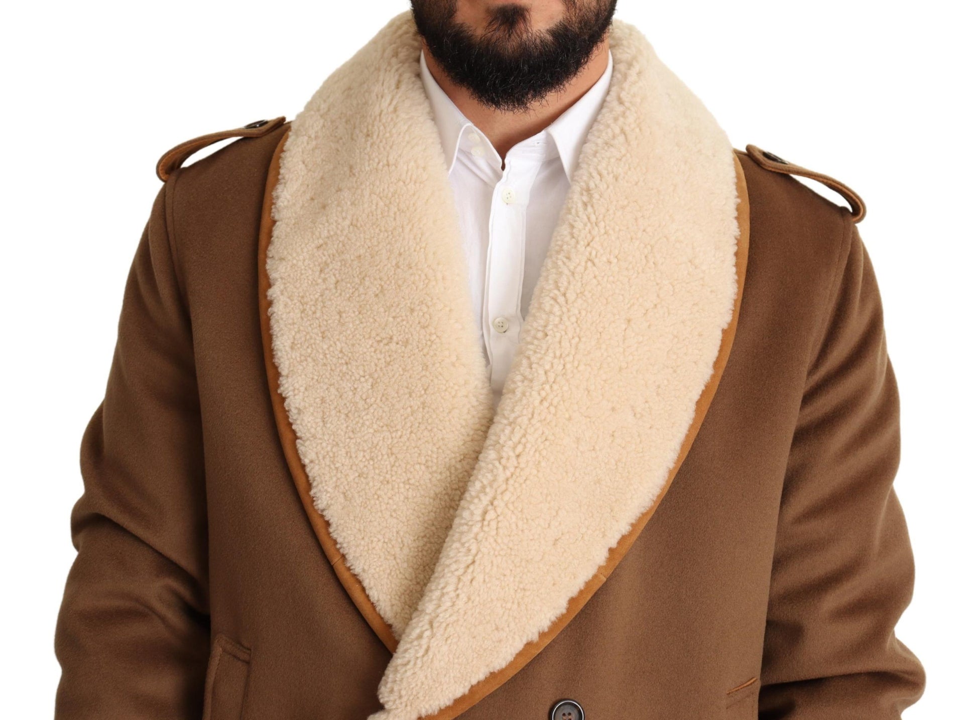 Dolce & Gabbana Brown Double Breasted Shearling Coat Jacket Dolce & Gabbana