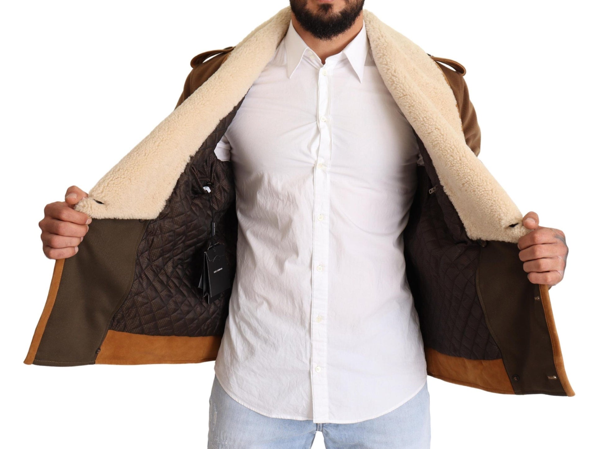 Dolce & Gabbana Brown Double Breasted Shearling Coat Jacket Dolce & Gabbana