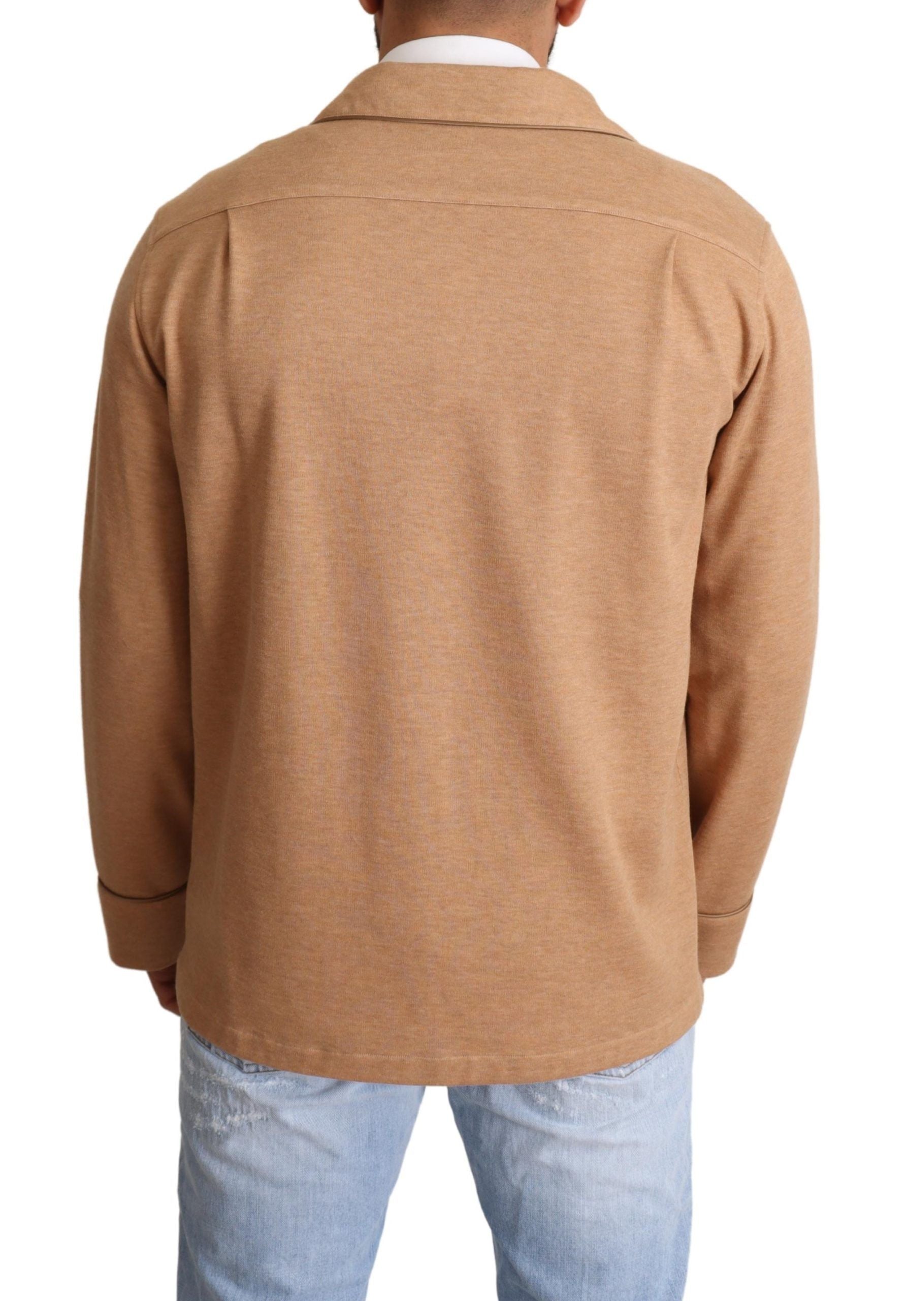 Dolce & Gabbana Brown Cotton Button Collared Coat Jacket Dolce & Gabbana