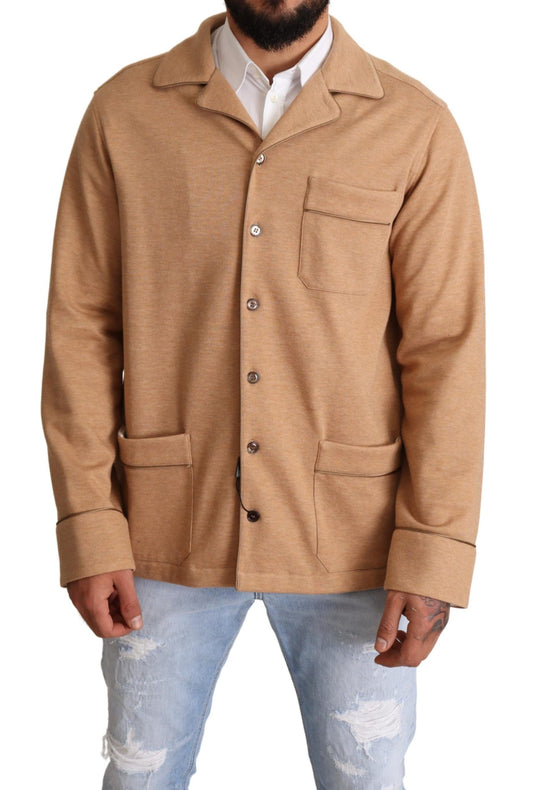 Dolce & Gabbana Brown Cotton Button Collared Coat Jacket Dolce & Gabbana