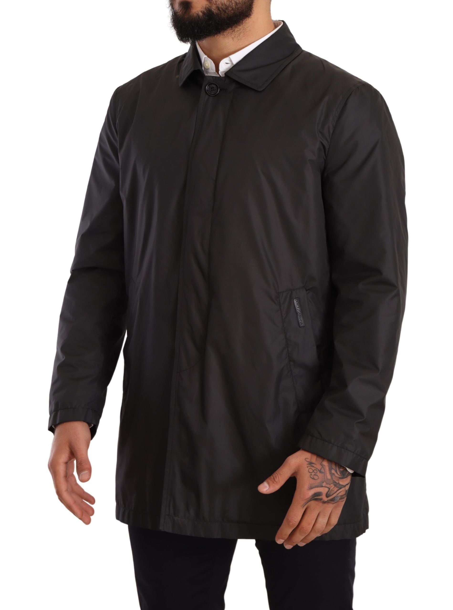 Dolce & Gabbana Black Polyester Mens Trench Coat Jacket Dolce & Gabbana