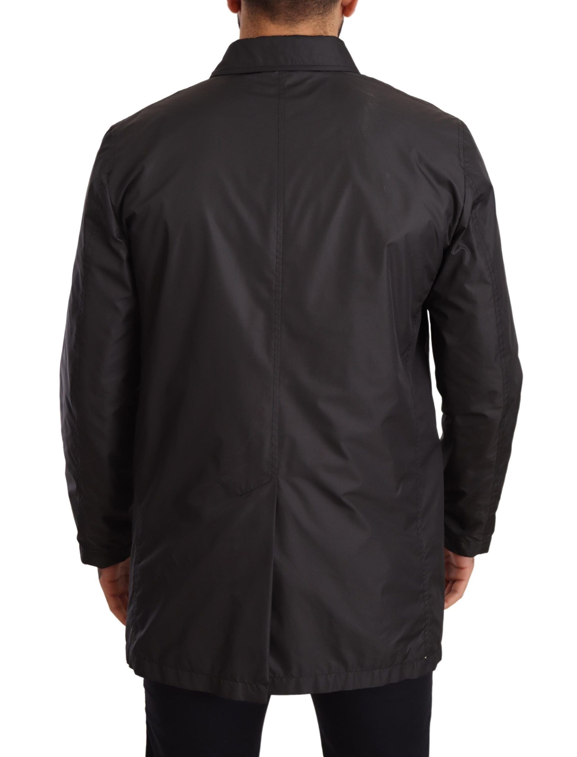 Dolce & Gabbana Black Polyester Mens Trench Coat Jacket Dolce & Gabbana