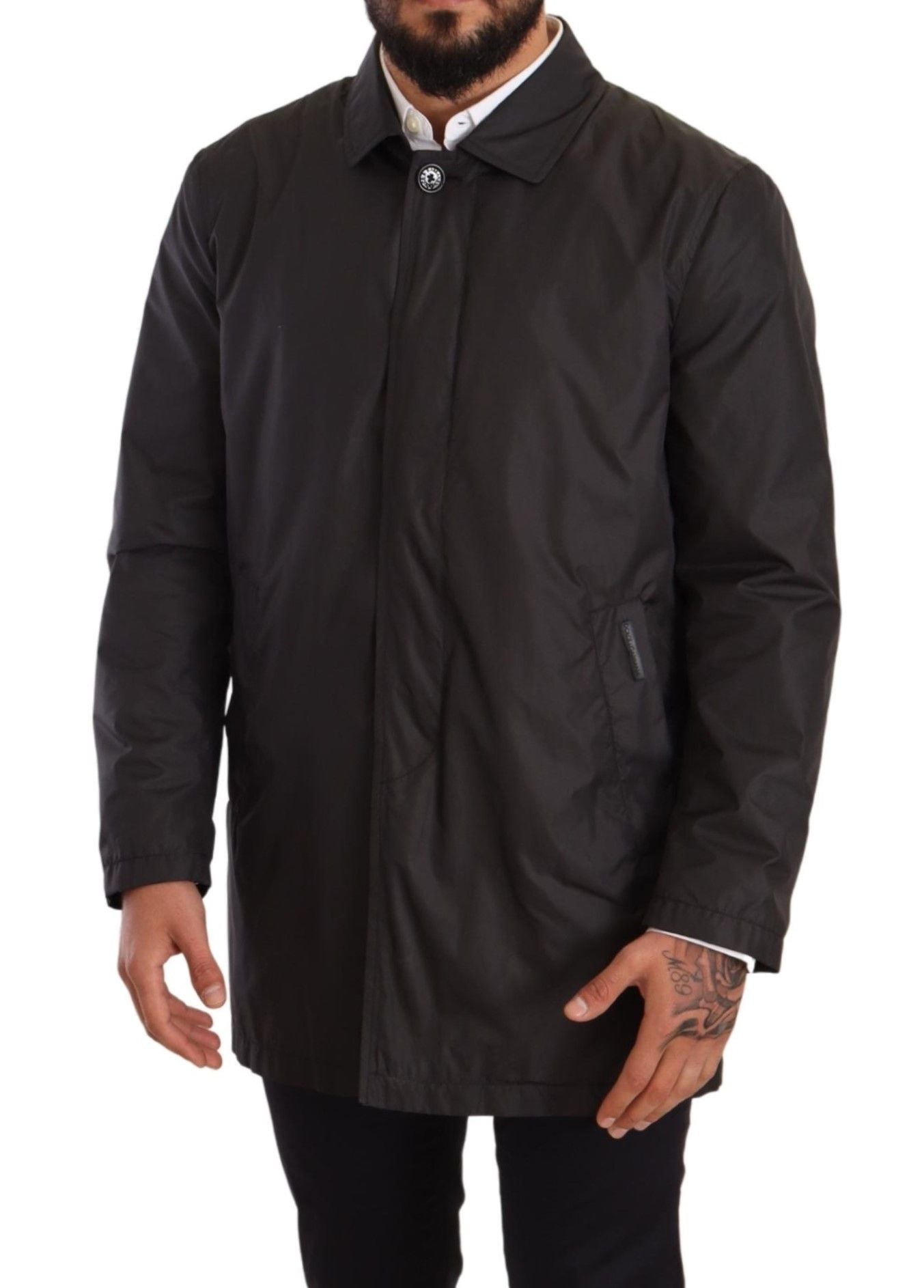 Dolce & Gabbana Black Polyester Mens Trench Coat Jacket Dolce & Gabbana
