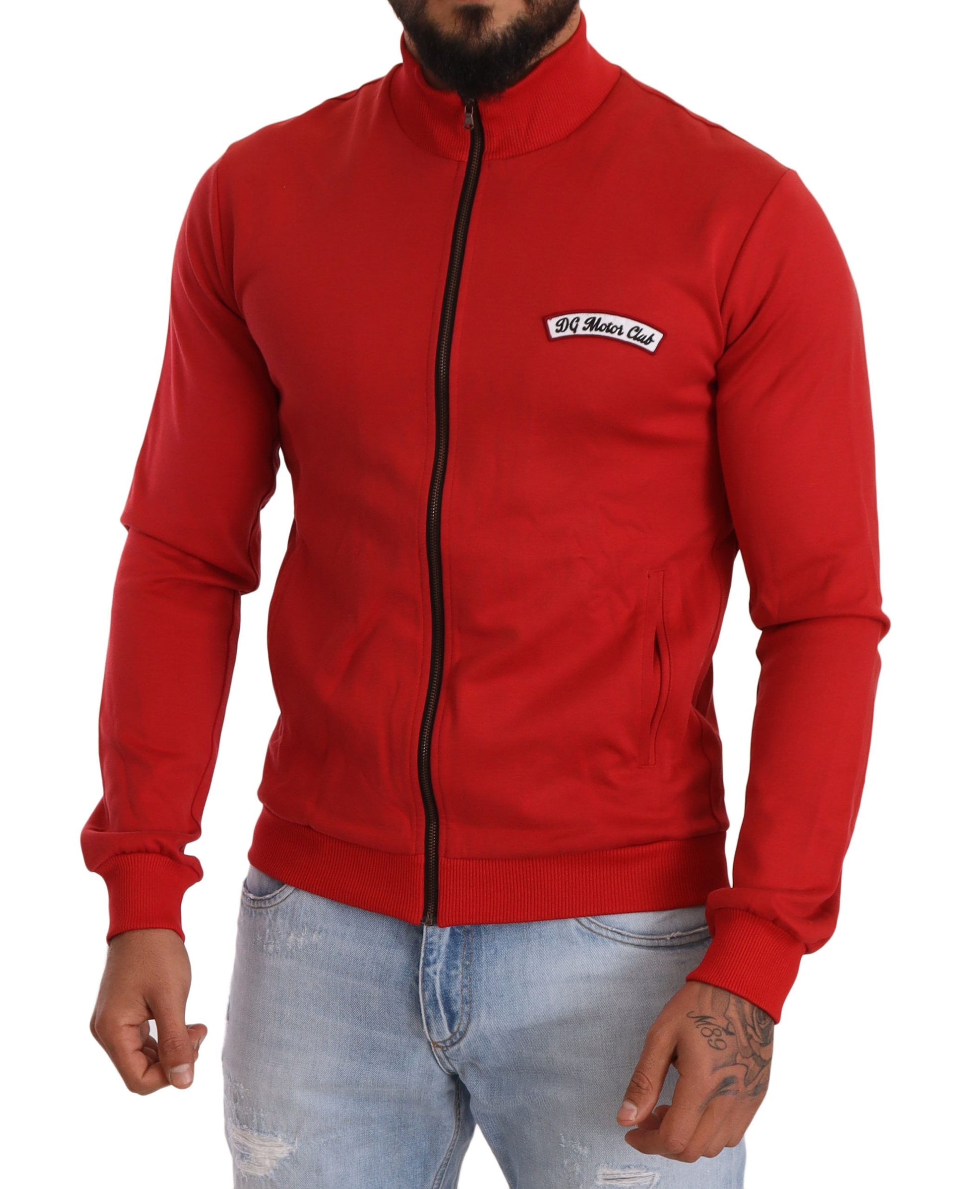 Dolce & Gabbana Red DG Motor Club Zipper Stretch Sweater Dolce & Gabbana