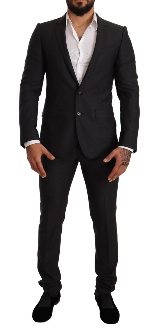 Dolce & Gabbana Gray Wool MARTINI Slim Fit Set Suit Dolce & Gabbana