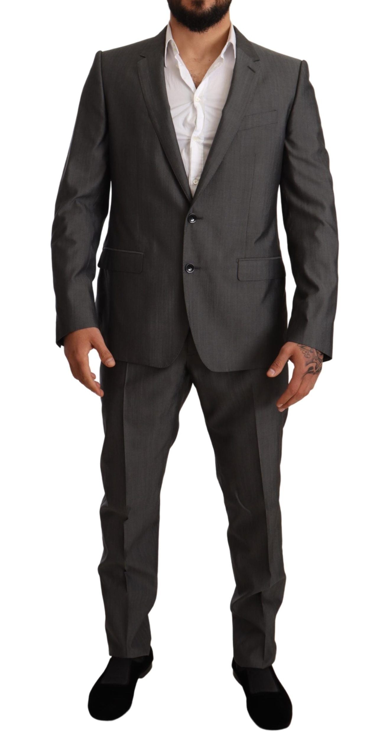 Dolce & Gabbana Gray Metallic MARTINI Slim Fit Set Suit Dolce & Gabbana
