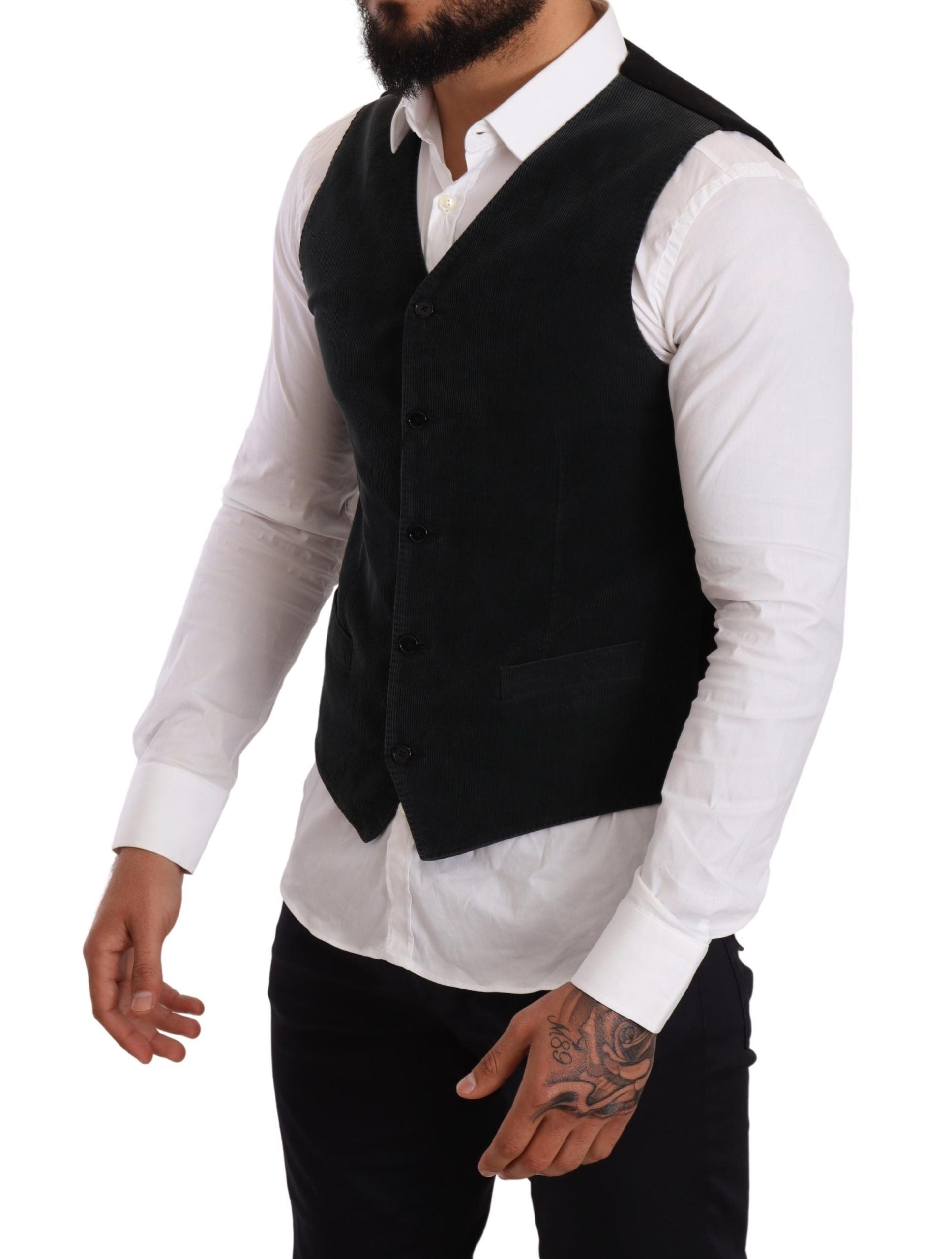 Dolce & Gabbana Black Cotton Single Breasted Waistcoat Dolce & Gabbana